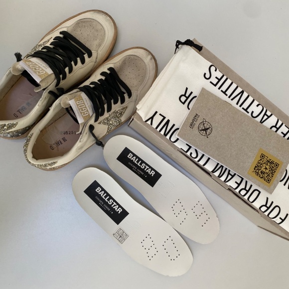 Golden Goose Ball Star Sneaker Leather/Seedpearl/Platinum Glitter 38 New in Box - Picture 5 of 12